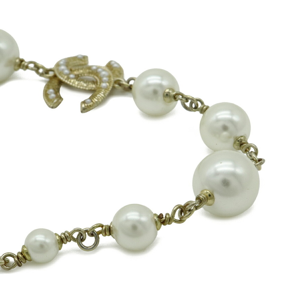 CHANEL Coco Mark Faux Pearl Necklace Pendant GP Gold Ivory C21V - Picture 4 of 8